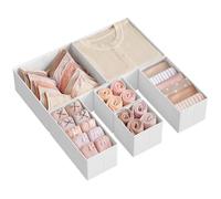 SONGMICS Organizadores Cajones, Separadores de Cajones, Juego de 6, Cajas Almacenaje de Tela Plegables para Calcetines, Ropa Interior, Sostenes, Corbatas, Bufandas, Blanco Nube RDZ006W01