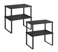 SONGMICS Organizadores de Cocina, Juego de 4 Estantes de Cocina, para Almacenamiento de Gabinete, Apilables, Expandibles, Metal y Madera de Ingeniería, Marrón Rústico y Negro/Blanco Nube y Blanco Niev