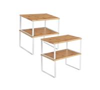 SONGMICS Organizadores de Cocina, Juego de 4 Estantes de Cocina, para Almacenamiento de Gabinete, Apilables, Expandibles, Metal y Madera de Ingeniería, Blanco y Natural