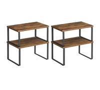 SONGMICS Organizadores de Cocina, Juego de 4 Estantes de Cocina, para Almacenamiento de Gabinete, Apilables, Expandibles, Metal y Madera de Ingeniería, Marrón Rústico y Negro/Blanco Nube y Blanco
