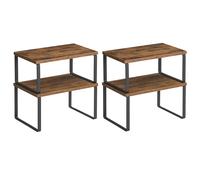 SONGMICS Organizadores de Cocina, Juego de 4 Estantes de Cocina, para Almacenamiento de Gabinete, Apilables, Expandibles, Metal y Madera de Ingeniería, Marrón Rústico y Negro/Blanco Nube y Blanco Niev
