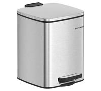 SONGMICS Papelera Baño, 6 L, con Pedal, con Tapa de Cierre Suave, Acero | Cubo de Basura de Baño, Cubo Basura Compacta, para Espacios Pequeños, Plata y Negro Tinta, Colección PLUSHIC LTB590E02