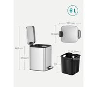 SONGMICS Papelera Baño, Cubo de Basura de Baño, 6 L Cubo Basura Compacta, con Pedal, para Espacios Pequeños, con Tapa de Cierre Suave, Acero, Plata Metálico