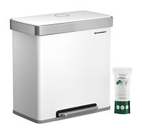 SONGMICS Papelera de cocina, 2 x 30L papelera de pedal de acero inoxidable con 15 bolsas de basura LTB202W01