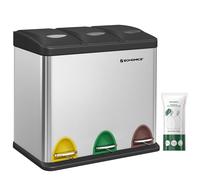 SONGMICS - Papelera de cocina, 3 x 8 L, con tapas, basura triple de acero para pequeñas familias, pedales y cuartos, fácil de limpiar, Plata y Negro/Blanco Crema y Marrón/Blanco Crema y Plata y Negro
