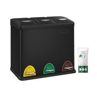 SONGMICS - Papelera de cocina, 3 x 8 L, con tapas, basura triple de acero para pequeñas familias, pedales y cuartos, fácil de limpiar, Plata y Negro/Blanco Crema y Marrón/Blanco Crema y Marrón/Negro/B