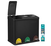 SONGMICS - Papelera de cocina, 3 x 8 L, pequeño volumen, tapas, basura triple de acero, para pequeñas familias, pedales y cuartos, fácil de limpiar, negro LTB24BK