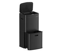 SONGMICS Papelera de Cocina, Cubo de Basura de 3 Compartimentos, 2 x 10 L y 30 L, Acero, Ahorra Espacio, Cubos Interiores, Filtro de Carbón, 39,5 x 29,8 x 80,2 cm, Negro Tinta LTB551B02