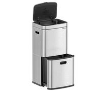 SONGMICS Papelera de Cocina, Cubo de Basura de 3 Compartimentos, 2 x 10 L y 30 L, Acero, Ahorra Espacio, Cubos Interiores, Filtro de Carbón, 39,5 x 29,8 x 80,2 cm, Plata Metalizado LTB551E50