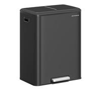 SONGMICS Papelera de Cocina, Cubo Doble, 2 x 30 L, Acero Inoxidable | Reciclaje y Basura, Cubos Interiores, Tapa de Cierre Suave, Pedal Ancho y Robusto, Negro, Colección POWE LTB556B02