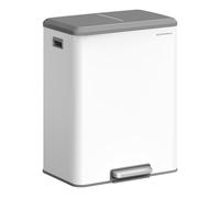 SONGMICS Papelera de Cocina, Cubo Doble, 2 x 30 L, Acero Inoxidable | Reciclaje y Basura, Cubos Interiores, Tapa de Cierre Suave, Pedal Ancho y Robusto, Blanco Nube, Colección POWE LTB556W02