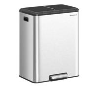 SONGMICS Papelera de Cocina, Cubo Doble, 2 x 30 L, Acero | Reciclaje y Basura, Cubos Interiores, Tapa de Cierre Suave, Pedal Ancho, Plateado, Colección POWE LTB556E01