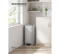 SONGMICS-papelera de cocina de 8 galones con Pedal de acero, cubo interior, cierre suave y se mantiene abierto, color plateado metálico, 30 L，Beige Arena/Negro Tinta Beige Arena