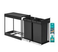 SONGMICS Papelera de Cocina para Reciclaje y Residuos, Cubo de Basura para Armario, 2 x 15 L Compartimentos Dobles, Extraíble, Estructura de Acero, Tapa ABS, Negro Tinta Negro Tinta