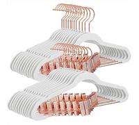 SONGMICS Paquete de 24 Perchas de Terciopelo, Perchas de Pantalones de 16.7 Pulgadas de Largo con Clips móviles de Color Oro Rosa, Resistentes, Antideslizantes, ahorran Espacio, para Pantalones