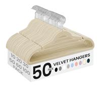 SONGMICS Paquete de 50 perchas de terciopelo, perchas antideslizantes con muescas para hombros, barra para pantalones, gancho giratorio de 360°, ahorro de espacio, 16.9 pulgadas de largo, para