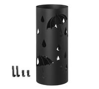 SONGMICS Paragüero, Redondo, Metal, con 4 Ganchos, Bandeja de Recogida de Agua Extraíble, 17 x 41 cm (Diámetro x Alto), para Entrada, Pasillo, Negro