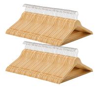 SONGMICS - Percha de Madera, Lote de 100 /40con Muescas Antideslizantes, Barra Antideslizante para Pantalones, Gancho Giratorio de 360°, para Trajes, Camisas, Abrigos, Color Madera y Plata