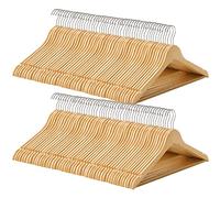 SONGMICS - Percha de Madera, Lote de 100 con Muescas Antideslizantes, Barra Antideslizante para Pantalones, Gancho Giratorio de 360°, para Trajes, Camisas, Abrigos, Color Madera y Plata CRW001-100