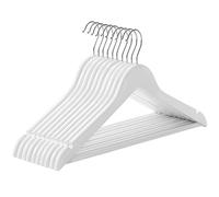 SONGMICS Percha de Madera Maciza, Juego de 10, con Ranuras para Hombros, Barra Antideslizante para Pantalones, Gancho Giratorio de 360°, para Trajes, Camisas, Abrigos, Blanco y Plata CRW03W-10