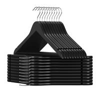 SONGMICS Percha de Madera Maciza, Juego de 20, con Ranuras para Hombros, Barra Antideslizante para Pantalones, Gancho Giratorio de 360°, para Trajes, Camisas, Abrigos, Negro y Plata/Natural/Blanco y