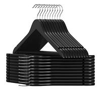 SONGMICS Percha de Madera Maciza, Juego de 20, con Ranuras para Hombros, Barra Antideslizante para Pantalones, Gancho Giratorio de 360°, para Trajes, Camisas, Abrigos, Negro y Plata CRW02B-20