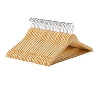 SONGMICS Percha de Madera Maciza, Juego de 30, con Ranuras para Hombros, Barra Antideslizante para Pantalones, Gancho Giratorio de 360°, para Trajes, Camisas, Abrigos, Natural CRW031NL