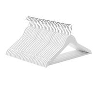 SONGMICS Percha de Madera Maciza, Juego de 30, con Ranuras para Hombros, Barra Antideslizante para Pantalones, Gancho Giratorio de 360°, para Trajes, Camisas, Abrigos, Blanco CRW031WT