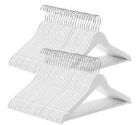 SONGMICS Percha de Madera Maciza, Juego de 50, con Ranuras para Hombros, Barra Antideslizante para Pantalones, Gancho Giratorio de 360°, para Trajes, Camisas, Abrigos, Blanco
