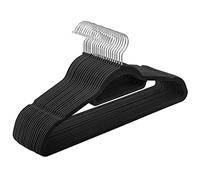SONGMICS Percha de Terciopelo, Juego de 20, Antideslizantes, con Barra Corbata y Gancho Giratorio 360°, 0,6 cm Espesor, Ahorra Espacio, 43,5 cm Largo, para Abrigo Pantalón, Negro Tinta CRF20B