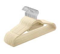 SONGMICS Percha de Terciopelo, Juego de 20, Antideslizantes, con Barra Corbata y Gancho Giratorio 360°, 0,6 cm Espesor, Ahorra Espacio, 43,5 cm Largo, para Abrigo Pantalón, Beige CRF020M20