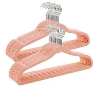 SONGMICS Percha de Terciopelo, Juego de 30, Antideslizantes, con Barra Corbata y Gancho Negro, 0,6 cm Espesor, Ahorra Espacio, 41,5 cm Largo, Abrigo Pantalón, Rosa Claro y Plata CRF26PK