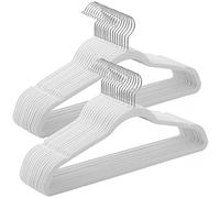 SONGMICS Percha de Terciopelo, Juego de 30, Antideslizantes, con Barra Corbata y Gancho Negro, 0,6 cm Espesor, Ahorra Espacio, 41,5 cm Largo, Abrigo Pantalón, Blanco Nube y Plata CRF026W02
