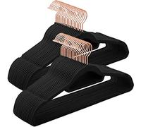 SONGMICS Percha de Terciopelo, Juego de 50, Antideslizantes, con Barra Corbata y Gancho Negro, 0,6 cm Espesor, Ahorra Espacio, 43,5 cm Largo, Abrigo Pantalón, Negro Tinta y Oro Rosa CRF21BK50