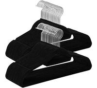 SONGMICS Percha de Terciopelo, Juego de 50, Antideslizantes, con Barra Corbata y Gancho Negro, 0,6 cm Espesor, Ahorra Espacio, 43,5 cm Largo, Abrigo Pantalón, Negro Tinta y Plata CRF50B