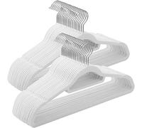 SONGMICS Percha de Terciopelo, Juego de 50, Antideslizantes, con Barra Corbata y Gancho Negro, 0,6 cm Espesor, Ahorra Espacio, 43,5 cm Largo, Abrigo Pantalón, Blanco Nube y Plata CRF020W02