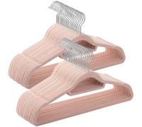 SONGMICS Percha de Terciopelo, Juego de 50, Antideslizantes, con Barra Corbata y Gancho Negro, 0,6 cm Espesor, Ahorra Espacio, 43,5 cm Largo, Abrigo Pantalón, Rosa Claro y Plata Rosa Claro y Plata