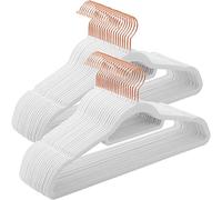 SONGMICS Percha de Terciopelo, Juego de 50, Antideslizantes, con Barra Corbata y Gancho Oro Rosa, 0,6 cm Espesor, Ahorra Espacio, 43,5 cm Largo, para Abrigo Vestido PantalÓn, Blanco CRF021W02