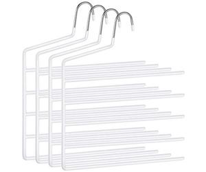 SONGMICS Percha para Pantalones múltiple, Paquete de 4, Percha Abierta, Ahorra Espacio, Organizador Antideslizante, Resistente con 5 Barras para Vaqueros, Toallas y Bufandas, Blanco CRI034W02