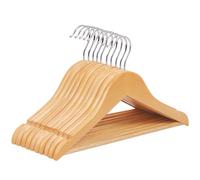 SONGMICS: Perchas de madera maciza para ropa infantil, juego de 10 unidades. Perchas de madera para niños con barra para pantalones antideslizante y ranuras, gancho giratorio de 360°, dimensiones: 35