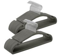 SONGMICS Perchas de Terciopelo, Juego de 50 Perchas para Ropa, 43 x 21 cm, Perchas Antideslizantes con Muescas, Barra para Pantalones, Gancho 360°, Ahorra Espacio, para Armario, Gris/Negro Gris