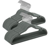 SONGMICS Perchas de Terciopelo, Juego de 50 Piezas, Antideslizantes, Ranuras para Hombros, Barra para Pantalones, Gancho Giratorio 360°, 0,6 cm de Grosor, 43 cm Largo, Gris/Negro Clásico/Rosa Rosa Cla