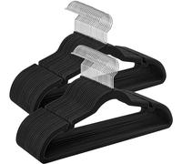 SONGMICS Perchas de Terciopelo, Juego de 50 Piezas, Antideslizantes | Ranuras para Hombros, Barra para Pantalones, Gancho Giratorio 360°, 0,6 cm de Grosor, 43 cm Largo, Negro Tinta CRF029B05