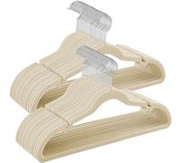 SONGMICS Perchas de Terciopelo, Juego de 50 Piezas, Antideslizantes, Ranuras para Hombros, Barra para Pantalones, Gancho Giratorio 360°, 0,6 cm de Grosor, 43 cm Largo, Beige Arena CRF029K05