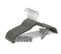 SONGMICS Perchas para Pantalones, 20 Perchas de Terciopelo, 42,5 cm de Largo, con Clips Ajustables, Antideslizantes, Ahorra Espacio, para Pantalones, Abrigos, Vestidos, Gris CRF012G20
