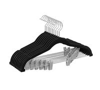 SONGMICS Perchas para Pantalones, 10 Perchas de Terciopelo, 42,5 cm de Largo, con Clips Ajustables, Antideslizantes, Ahorra Espacio, para Pantalones, Abrigos, Vestidos, Negro CRF012B10