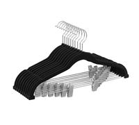 SONGMICS Perchas para Pantalones, 10 Perchas de Terciopelo, 42,5 cm de Largo, con Clips Ajustables, Antideslizantes, Ahorra Espacio, para Pantalones, Abrigos, Vestidos, Negro/Blanco Blanco