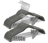 SONGMICS Perchas para Pantalones, 10 Perchas de Terciopelo, 42,5 cm de Largo, con Clips Ajustables, Antideslizantes, Ahorra Espacio, para Pantalones, Abrigos, Vestidos, Gris CRF012G10