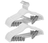 SONGMICS Perchas para Pantalones, 20 Perchas de Terciopelo, 42,5 cm de Largo, con Clips Ajustables, Antideslizantes, Ahorra Espacio, para Pantalones, Abrigos, Vestidos, Blanco CRF012W20