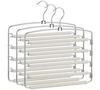 SONGMICS Perchas para Pantalones, Juego de 3,Metal, Multi-Barras,Ahorra Espacio,Estable, Acolchado Antideslizante,Barras de Columpio,para 5 Vaqueros Cada Una,Traje, Bufandas,Gris y Plata CRI041BGY